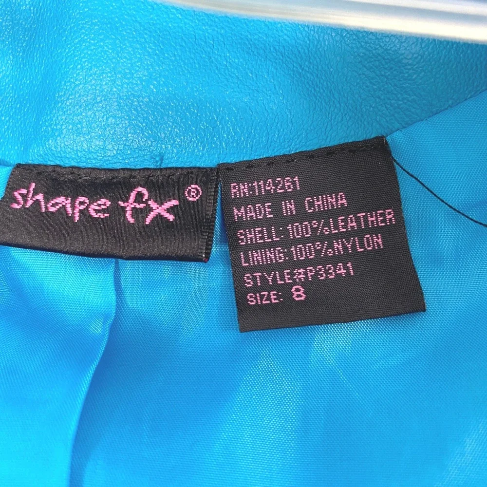 Shape FX Turquoise Blue Genuine Leather Jacket Womens Sz 8 Full Zip Flared Cuffs - Picture 3 of 11